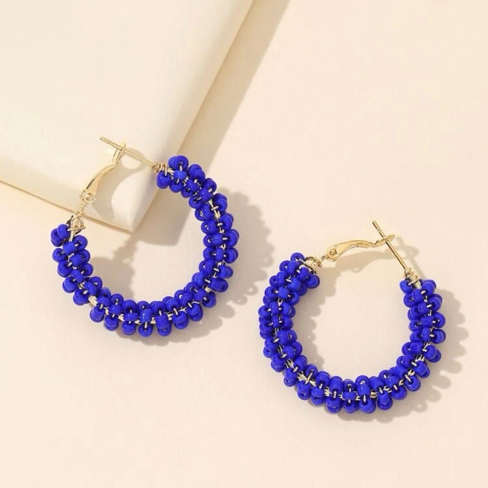 New! Beaded Hoop Earrings. 💙